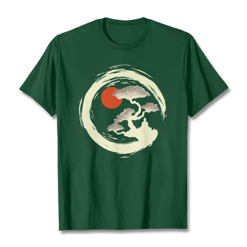 Buddha Stones Red Sun Pine Zen Circle Meditation Person Tee T-shirt - ForestGreen - 2XL - image 10