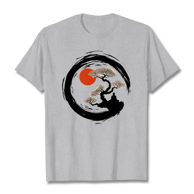Buddha Stones Red Sun Pine Zen Circle Meditation Person Tee T-shirt - LightGrey - 2XL - image 19