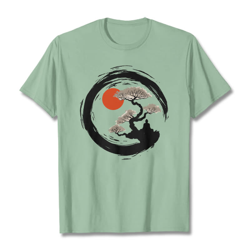 Buddha Stones Red Sun Pine Zen Circle Meditation Person Tee T-shirt - PaleGreen - 2XL - image 14