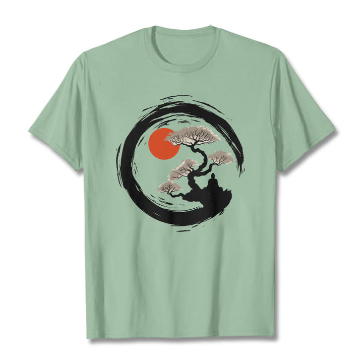 Buddha Stones Red Sun Pine Zen Circle Meditation Person Tee T-shirt - PaleGreen - 2XL - image 14
