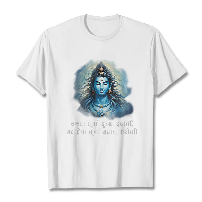 Buddha Stones Sanskrit Mahadev Comes To Your Aid Tee T-shirt - White - 2XL - image 4