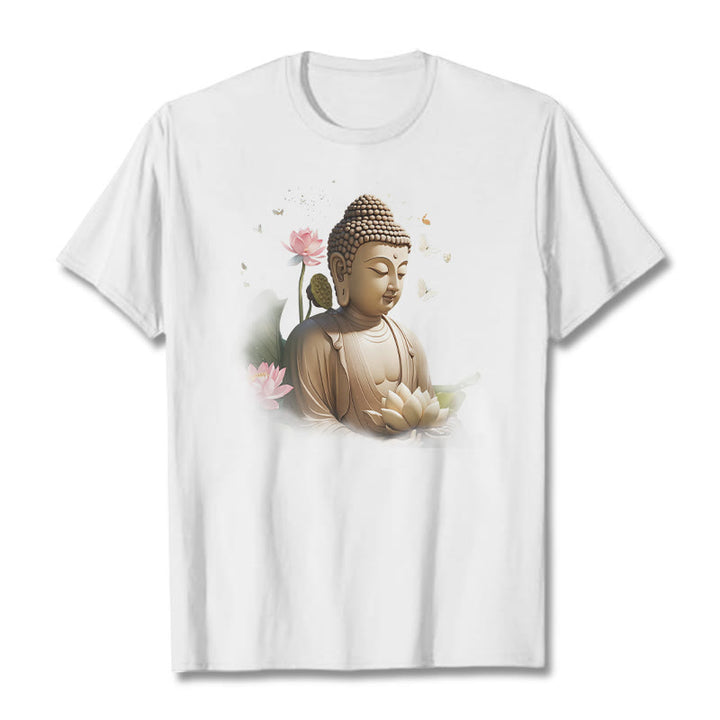 Buddha Stones Lotus Butterfly Meditation Buddha Tee T-shirt - White - 2XL - image 0