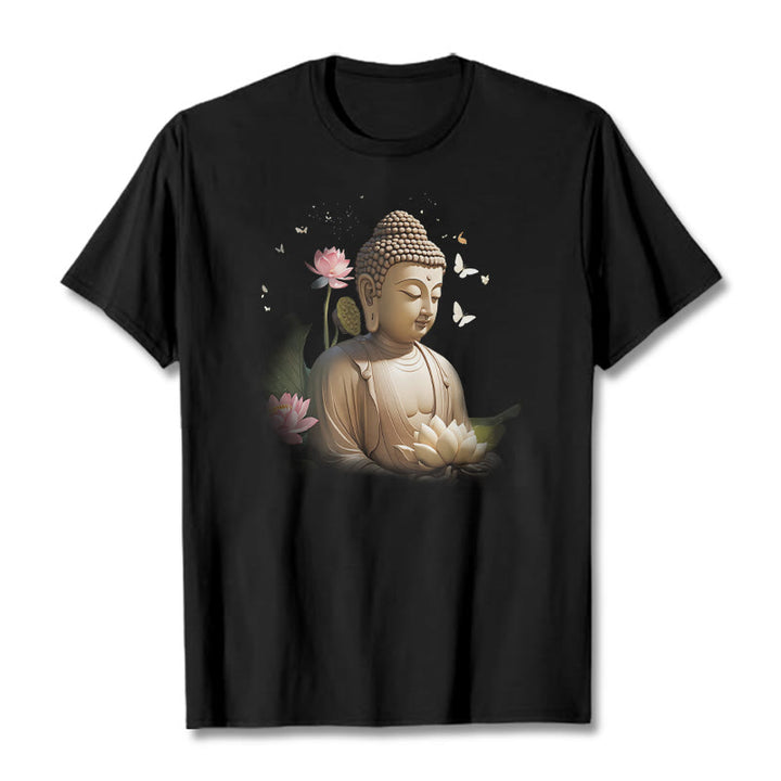 Buddha Stones Lotus Butterfly Meditation Buddha Tee T-shirt - Black - 2XL - image 3