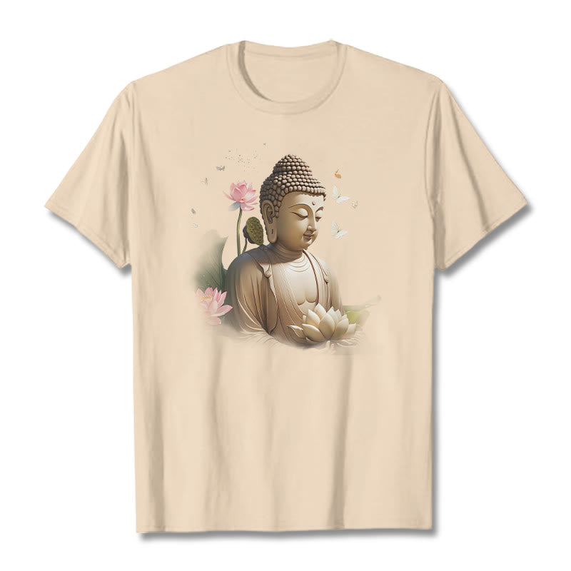 Buddha Stones Lotus Butterfly Meditation Buddha Tee T-shirt - Bisque - 2XL - image 7