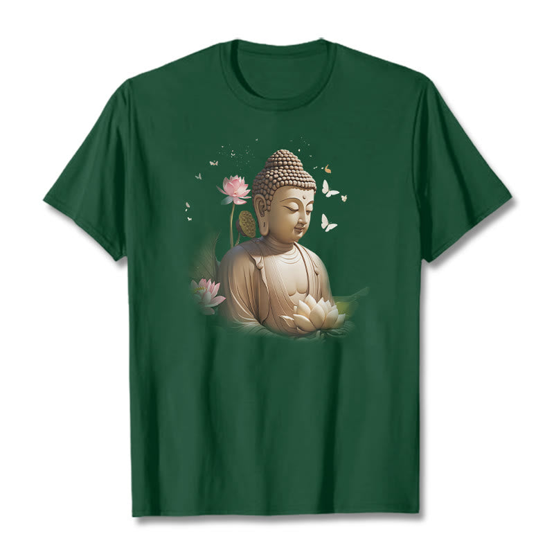 Buddha Stones Lotus Butterfly Meditation Buddha Tee T-shirt - ForestGreen - 2XL - image 9