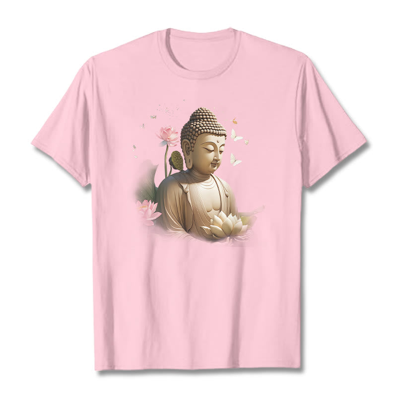 Buddha Stones Lotus Butterfly Meditation Buddha Tee T-shirt - LightPink - 2XL - image 11