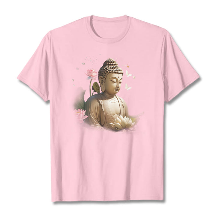 Buddha Stones Lotus Butterfly Meditation Buddha Tee T-shirt - LightPink - 2XL - image 11