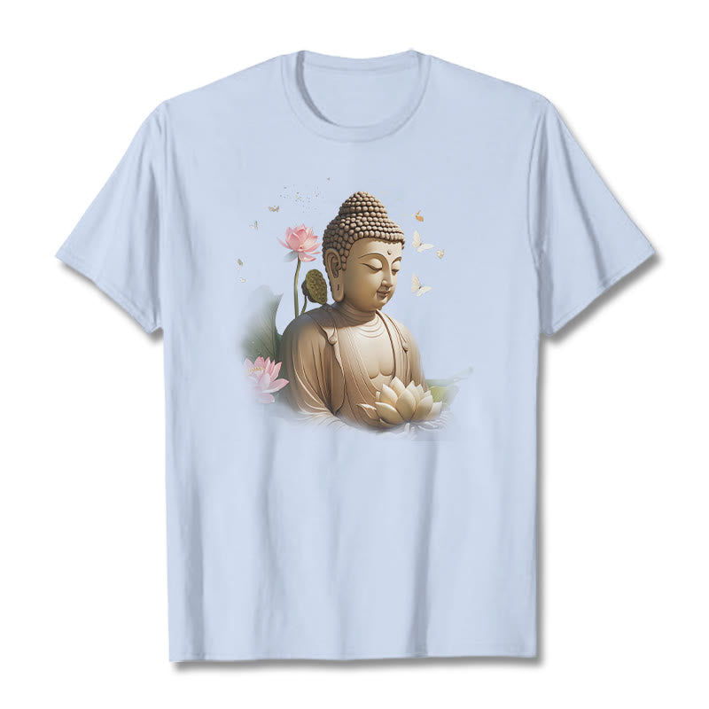 Buddha Stones Lotus Butterfly Meditation Buddha Tee T-shirt - LightCyan - 2XL - image 17