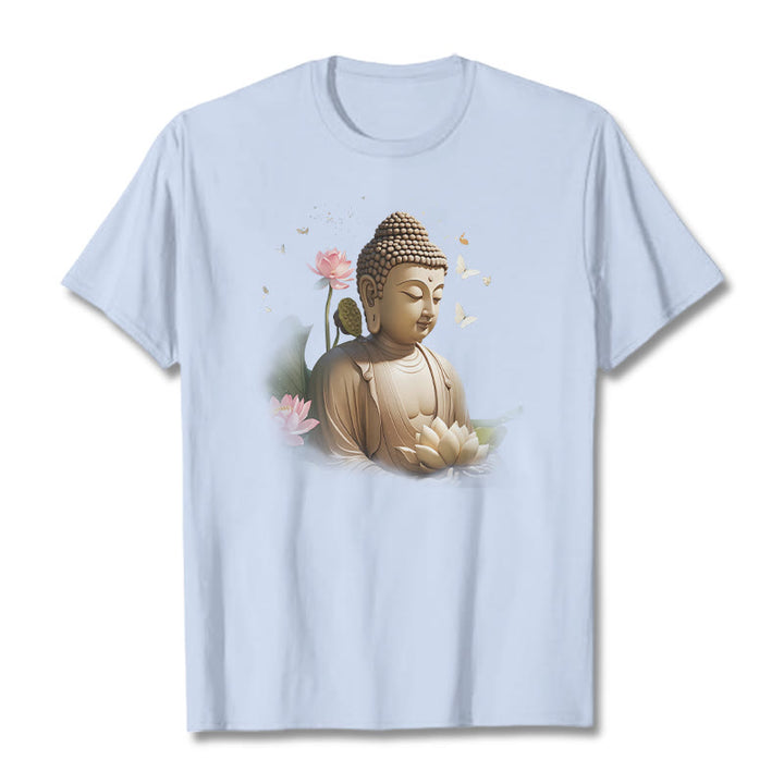 Buddha Stones Lotus Butterfly Meditation Buddha Tee T-shirt - LightCyan - 2XL - image 17
