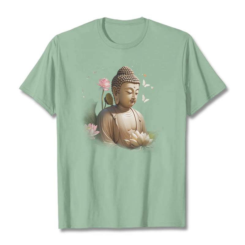 Buddha Stones Lotus Butterfly Meditation Buddha Tee T-shirt - PaleGreen - 2XL - image 13