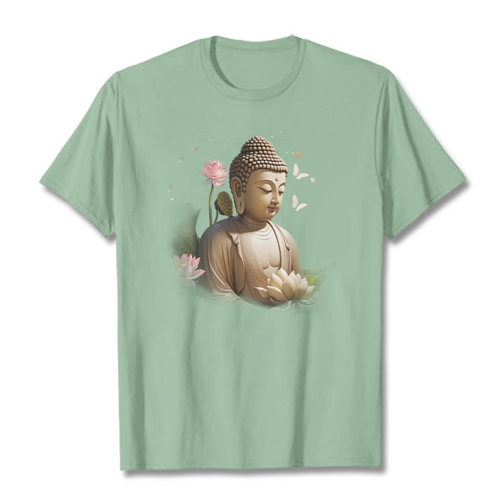 Buddha Stones Lotus Butterfly Meditation Buddha Tee T-shirt - PaleGreen - 2XL - image 13