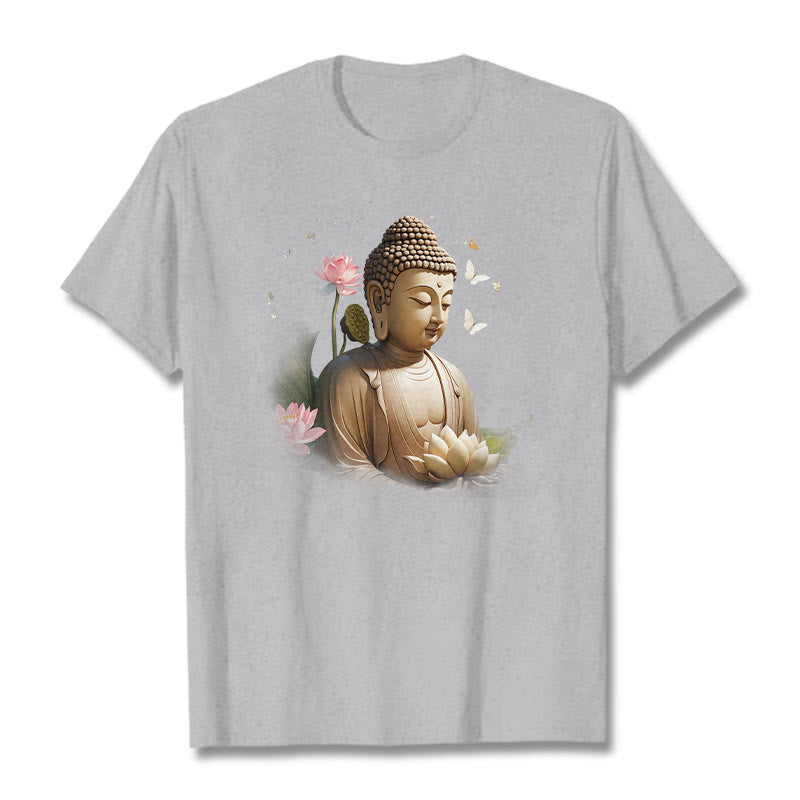 Buddha Stones Lotus Butterfly Meditation Buddha Tee T-shirt - LightGrey - 2XL - image 18