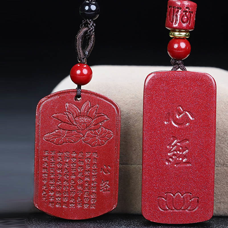 Buddha Stones Cinnabar Lotus Heart Sutra Engraved Blessing Rope Necklace Pendant - image 17