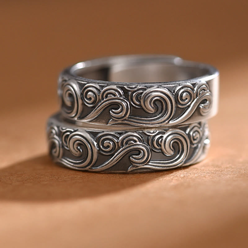 Buddha Stones 999 Sterling Silver Auspicious Clouds Engraved Blessing Adjustable Ring - image 12