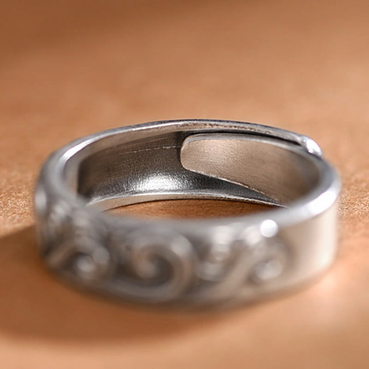 Buddha Stones 999 Sterling Silver Auspicious Clouds Engraved Blessing Adjustable Ring - image 7