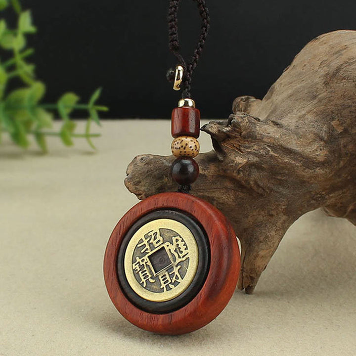 Buddha Stones Copper Coin Attract Wealth Ebony Wood Red Sandalwood Luck Key Chain Decoration - image 9