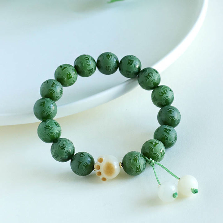 Buddha Stones Bodhi Seed Om Mani Padme Hum Carved Harmony Bracelet - Green Bodhi Seed(Wrist Circumference 14-16cm) - image 0
