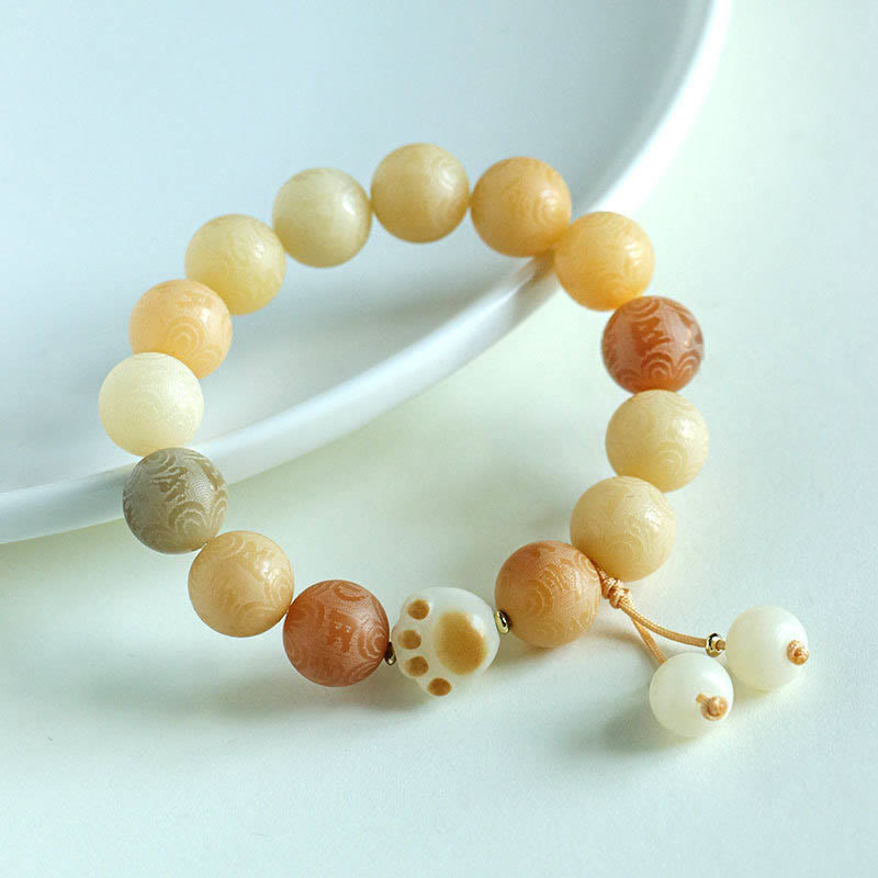 Buddha Stones Bodhi Seed Om Mani Padme Hum Carved Harmony Bracelet - Yellow Bodhi Seed(Wrist Circumference 14-16cm) - image 7