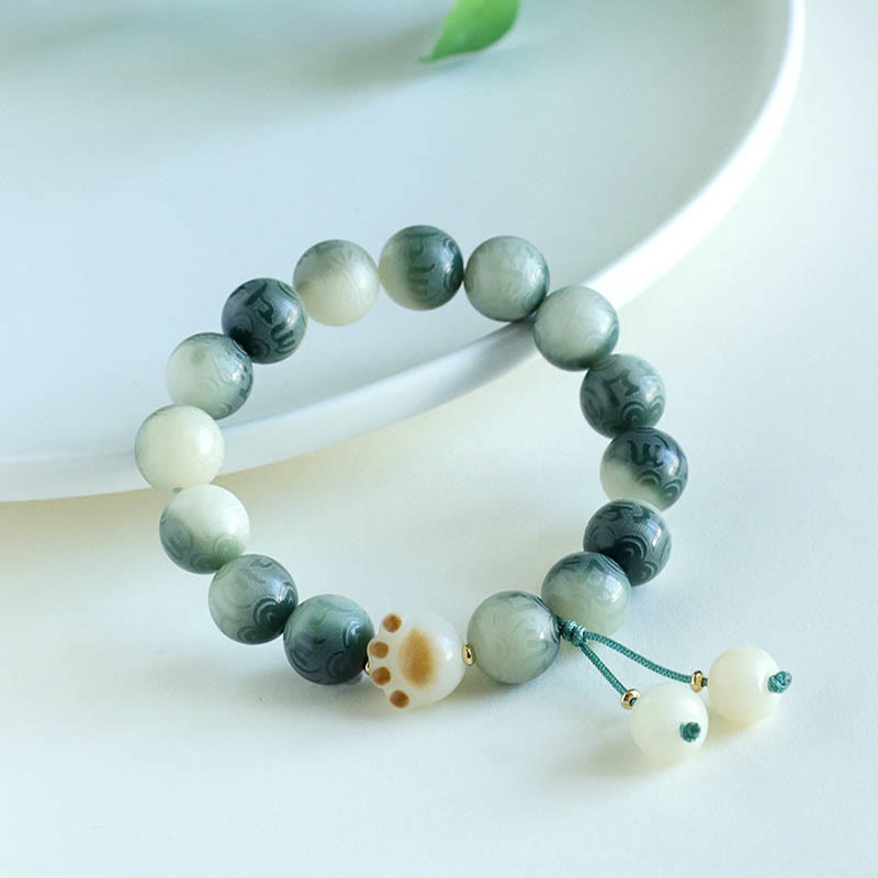 Buddha Stones Bodhi Seed Om Mani Padme Hum Carved Harmony Bracelet - Green White Bodhi Seed(Wrist Circumference 14-16cm) - image 12