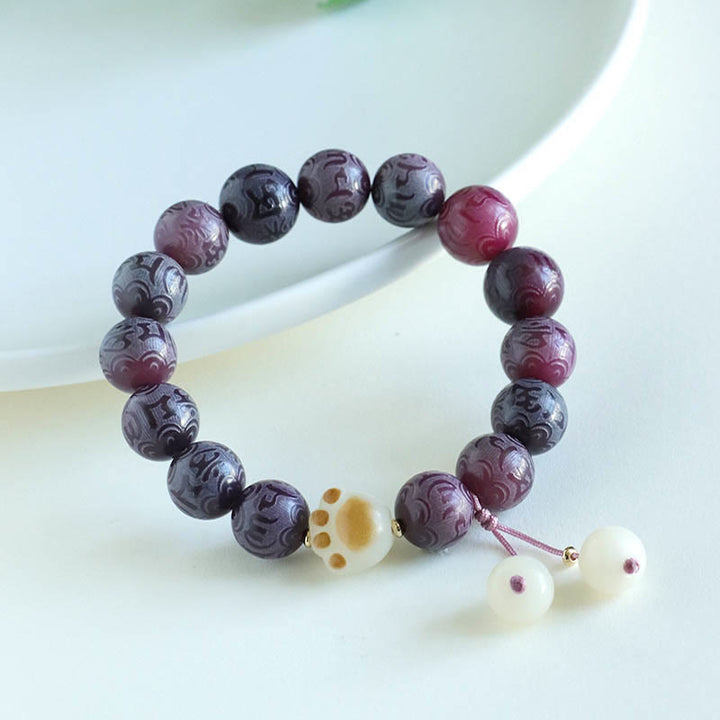 Buddha Stones Bodhi Seed Om Mani Padme Hum Carved Harmony Bracelet - Purple Bodhi Seed(Wrist Circumference 14-16cm) - image 18