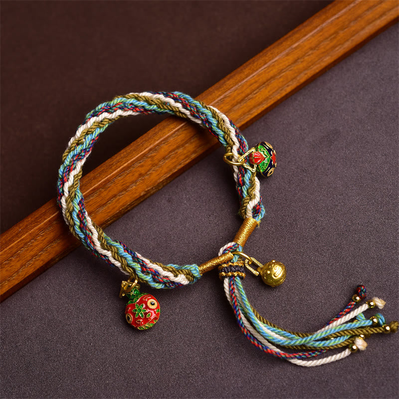 Buddha Stones Handmade Gold Swallowing Beast Family Healing Reincarnation Knot Braid Bracelet - Blue Colorful(Wrist Circumference 14-16cm) - image 0
