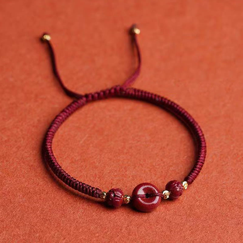 Buddha Stones Handmade Cinnabar Peace Buckle Lotus Calm Blessing Braided Rope Bracelet - image 3
