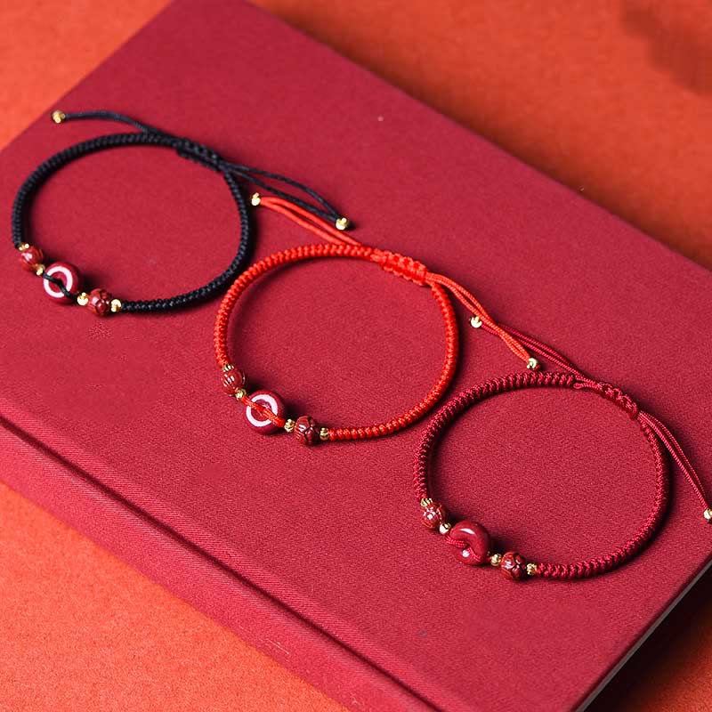 Buddha Stones Handmade Cinnabar Peace Buckle Lotus Calm Blessing Braided Rope Bracelet - image 1