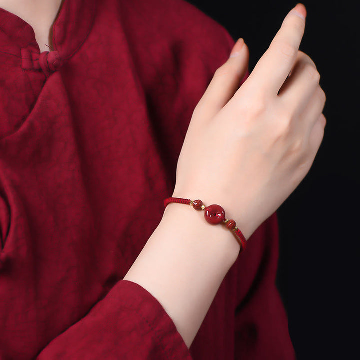 Buddha Stones Handmade Cinnabar Peace Buckle Lotus Calm Blessing Braided Rope Bracelet - image 4