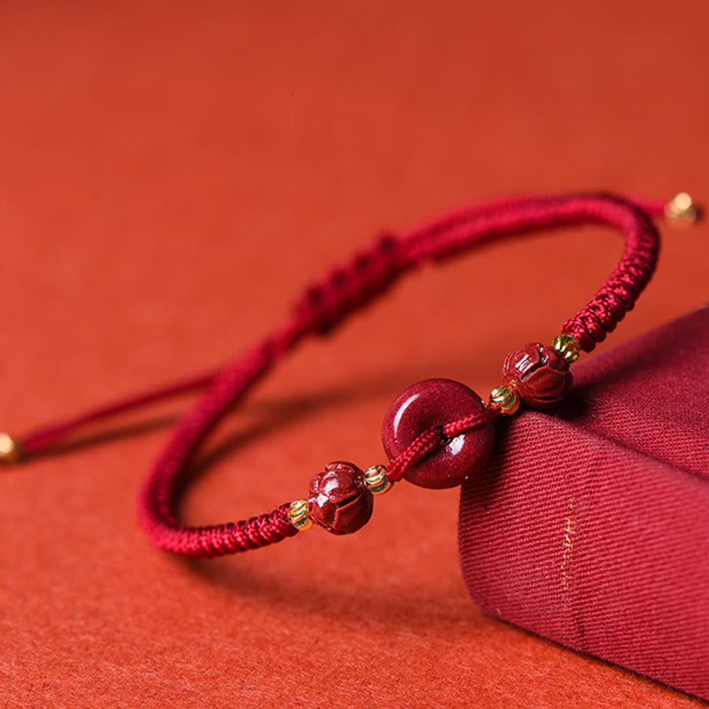 Buddha Stones Handmade Cinnabar Peace Buckle Lotus Calm Blessing Braided Rope Bracelet - image 2