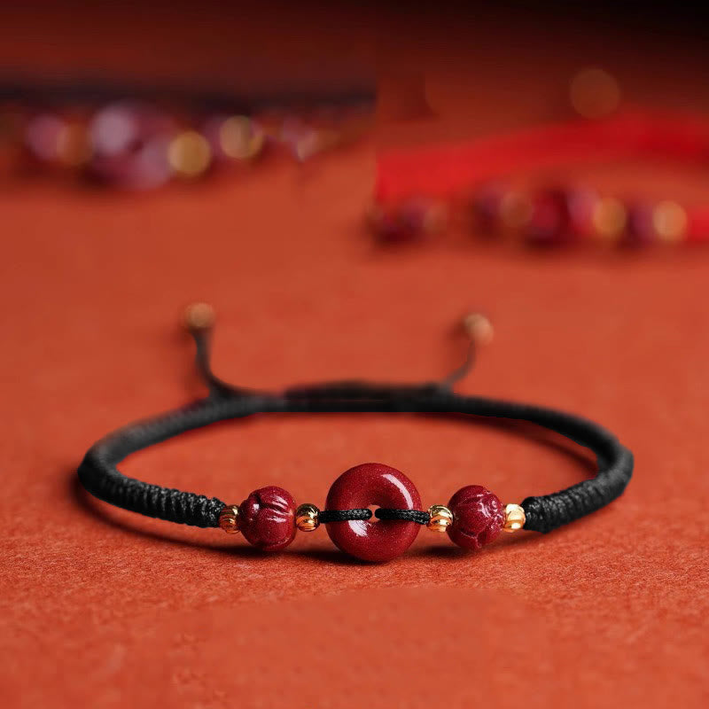 Buddha Stones Handmade Cinnabar Peace Buckle Lotus Calm Blessing Braided Rope Bracelet - Black Rope(Wrist Circumference 14-21cm) - image 19