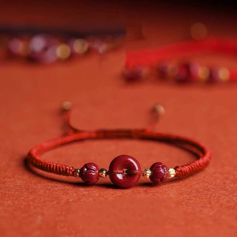 Buddha Stones Handmade Cinnabar Peace Buckle Lotus Calm Blessing Braided Rope Bracelet - Red Rope(Wrist Circumference 14-21cm) - image 17