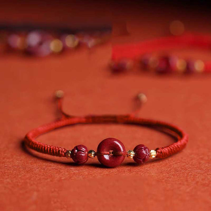 Buddha Stones Handmade Cinnabar Peace Buckle Lotus Calm Blessing Braided Rope Bracelet - Red Rope(Wrist Circumference 14-21cm) - image 17