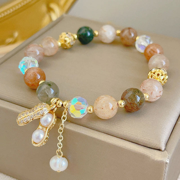 Buddha Stones Sun Stone Colorful Rutilated Quartz Wealth Peanut Charm Bracelet - Colorful Rutilated Quartz(Wrist Circumference 14-16cm) - image 0