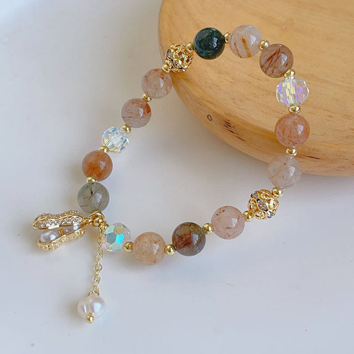 Buddha Stones Sun Stone Colorful Rutilated Quartz Wealth Peanut Charm Bracelet - image 1