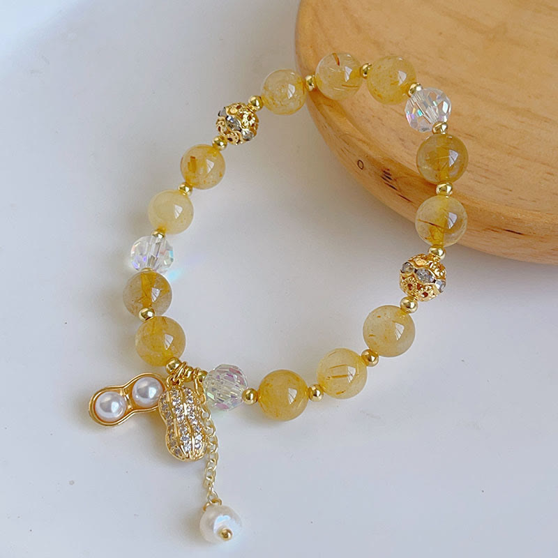 Buddha Stones Sun Stone Colorful Rutilated Quartz Wealth Peanut Charm Bracelet - Golden Rutilated Quartz(Wrist Circumference 14-16cm) - image 3