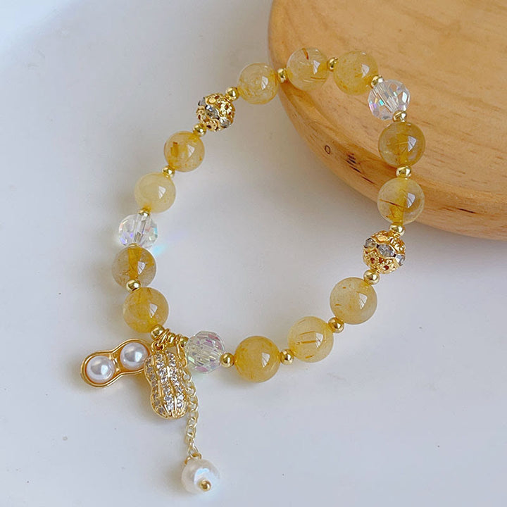 Buddha Stones Sun Stone Colorful Rutilated Quartz Wealth Peanut Charm Bracelet - Golden Rutilated Quartz(Wrist Circumference 14-16cm) - image 3