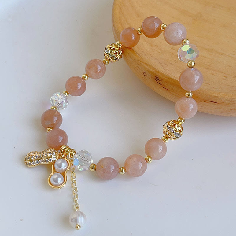 Buddha Stones Sun Stone Colorful Rutilated Quartz Wealth Peanut Charm Bracelet - Sun Stone(Wrist Circumference 14-16cm) - image 4