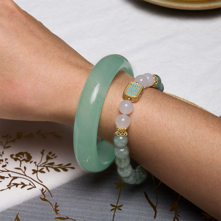 Buddha Stones Promote New Beginnings Mint Green Jade Bracelet Bangle Bundle - image 2