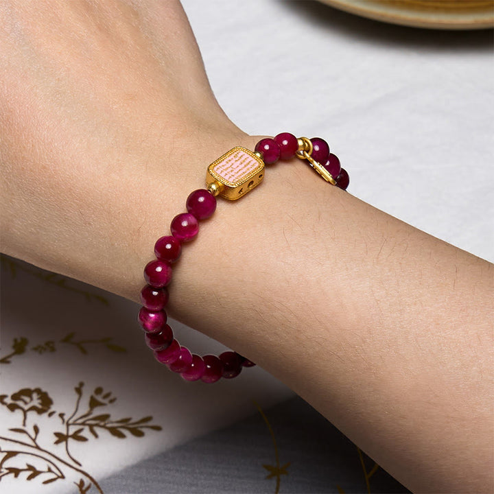 Buddha Stones Rose Red Tiger Eye Fu Character Courage Bracelet - image 4