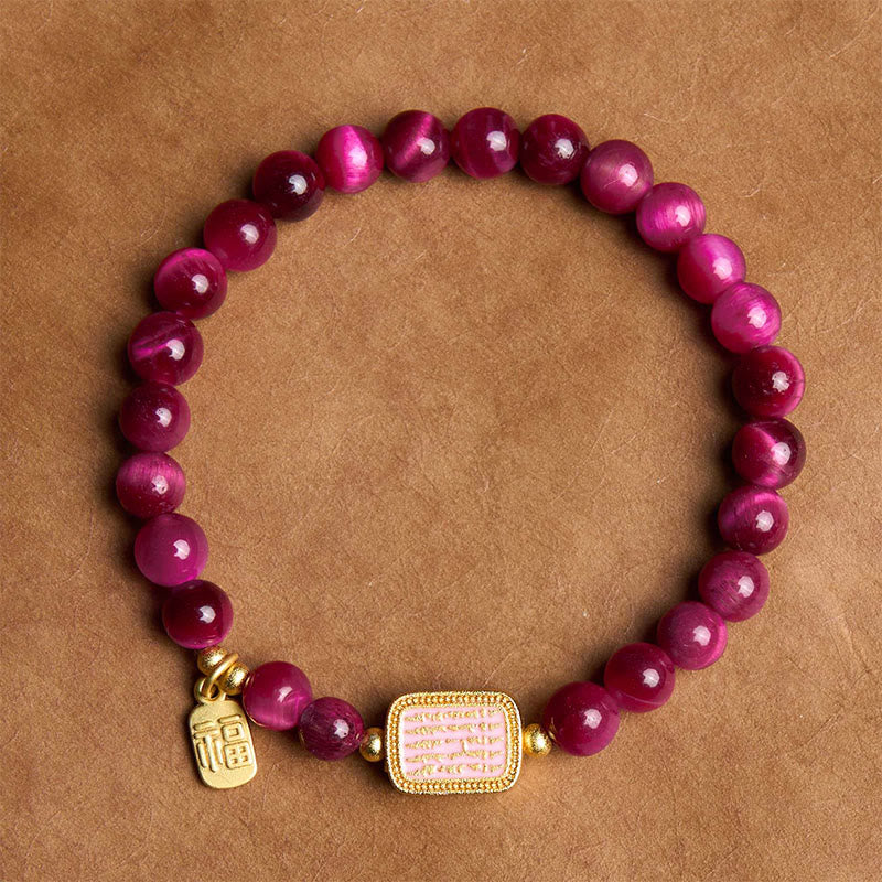Buddha Stones Rose Red Tiger Eye Fu Character Courage Bracelet - image 3