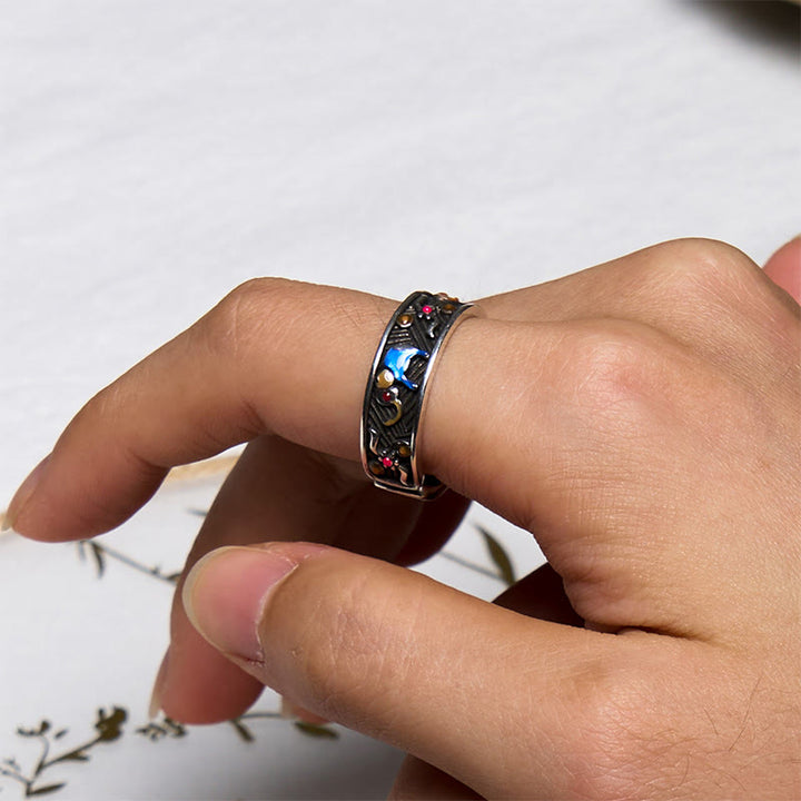Buddha Stones Colorful Elephant Carved Strength Adjustable Ring - image 5