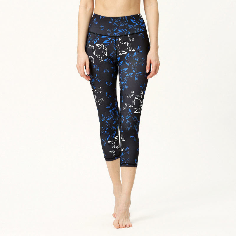 Buddha Stones Leaves Butterfly Print Sports Yoga Cropped Leggings Women's Yoga Capri Pants - Black - US8-10，UK/AU12-14，EU40-42 (XL) - image 4