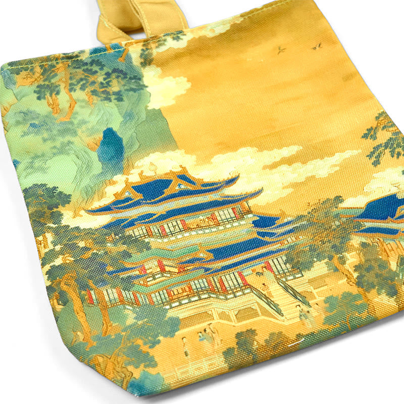 Buddha Stones Immortal Pavilions Roses Canvas Handbag - image 1