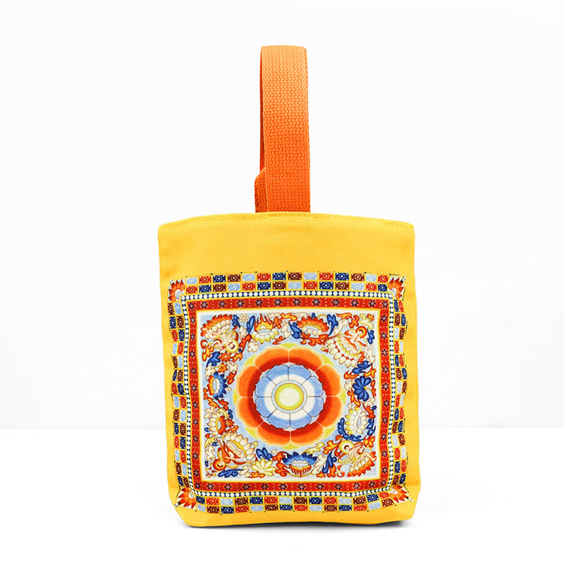 Buddha Stones Dunhuang Flying Apsaras Lotus Buddha Statues Canvas Handbag - image 2