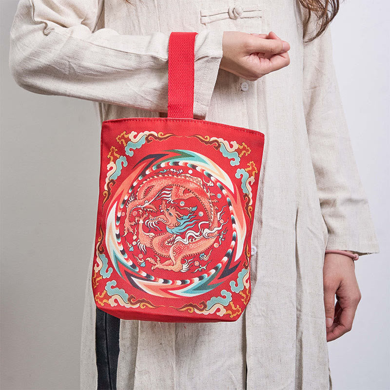 Buddha Stones Chinese Dragon Persimmon Canvas Handbag - image 5