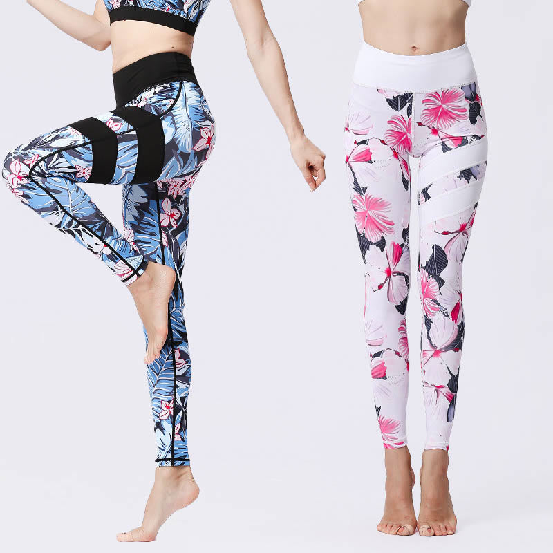 Buddha Stones Flower Petal Leaves Print Sports Exercise Fitness High Waist Leggings Women's Yoga Pants - image 0