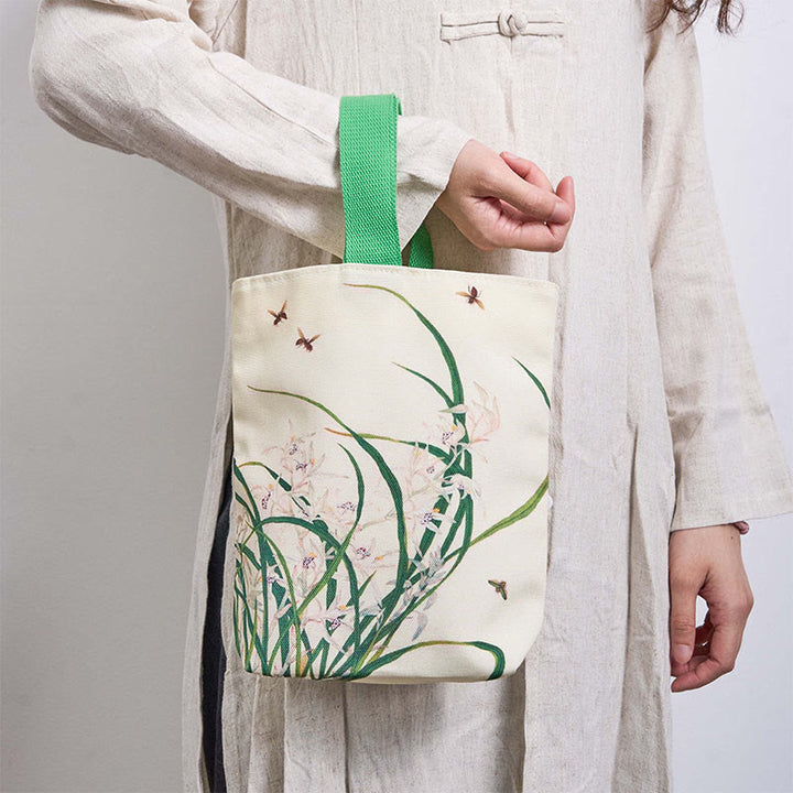 Buddha Stones Orchid Bee Canvas Handbag - image 1