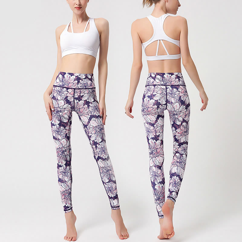 Buddha Stones Colorful Flower Petal Leaves Print Sports Exercise Fitness High Waist Leggings Women's Yoga Pants - image 7