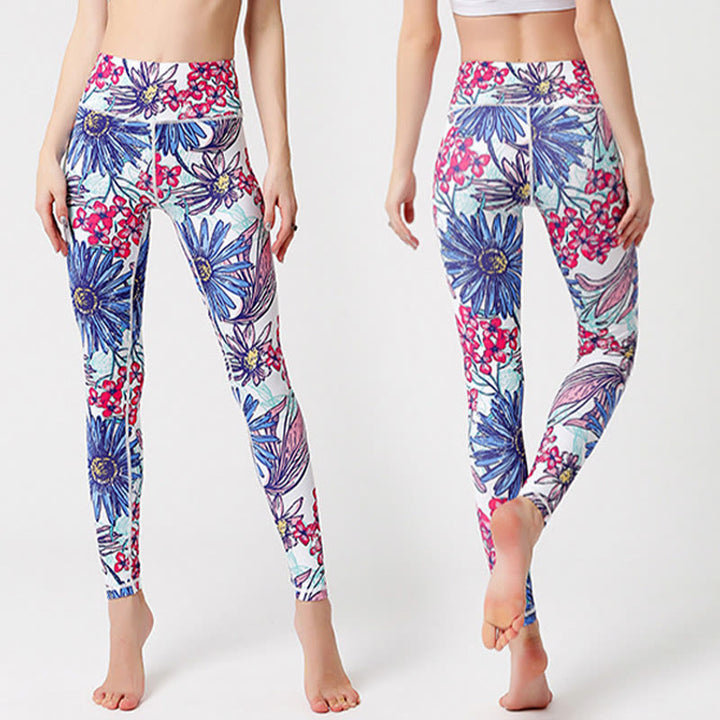 Buddha Stones Colorful Flower Petal Leaves Print Sports Exercise Fitness High Waist Leggings Women's Yoga Pants - image 11