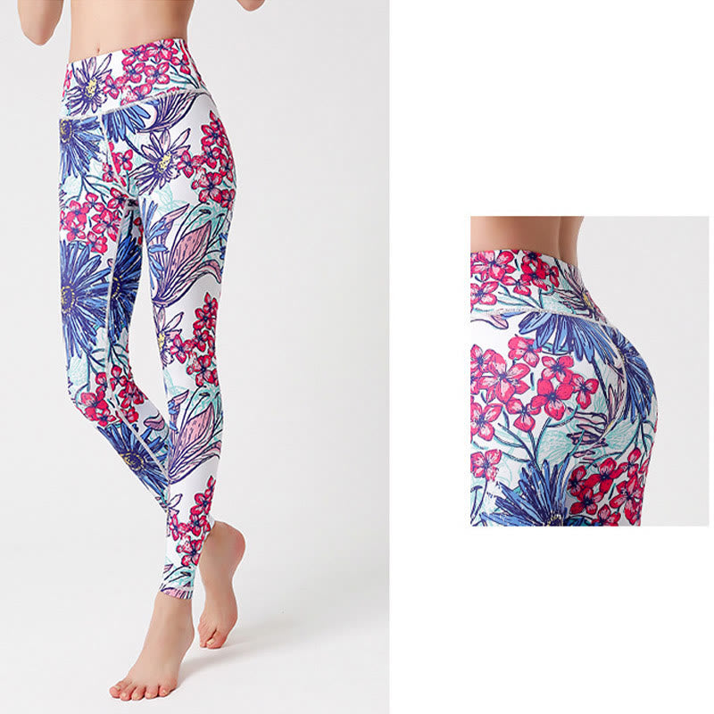 Buddha Stones Colorful Flower Petal Leaves Print Sports Exercise Fitness High Waist Leggings Women's Yoga Pants - image 12